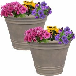 Sunnydaze Decor Franklin 20 in. Outdoor Flower Pot Planter in Beige (2-Pack) -Sunnydaze Decor Sales beige sunnydaze decor plant pots dg 697 2pk 4f 1000