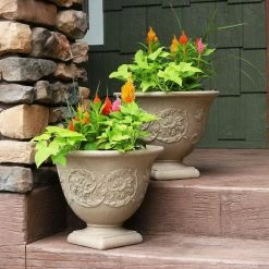 Sunnydaze Decor 16 in. Beige Darcy Poly Flower Pot Planter (4-Pack) 13 Sunnydaze Decor 16 in. Beige Darcy Poly Flower Pot Planter (4-Pack) -Sunnydaze Decor Sales beige sunnydaze decor plant pots dg 827 31 1000