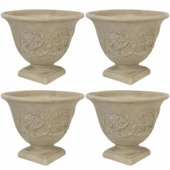 Sunnydaze Decor 16 in. Beige Darcy Poly Flower Pot Planter (4-Pack) 12 Sunnydaze Decor 16 in. Beige Darcy Poly Flower Pot Planter (4-Pack) -Sunnydaze Decor Sales beige sunnydaze decor plant pots dg 827 44 1000
