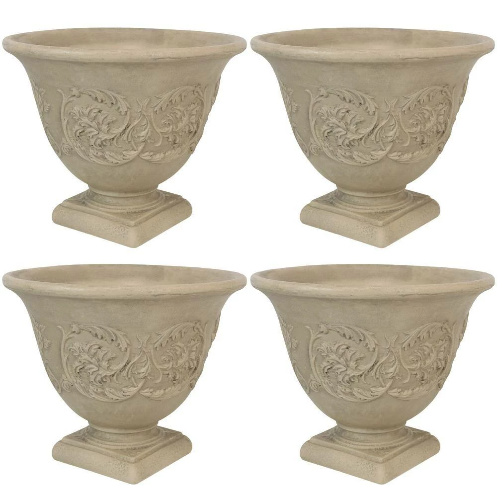Sunnydaze Decor 16 in. Beige Darcy Poly Flower Pot Planter (4-Pack) 6 Sunnydaze Decor 16 in. Beige Darcy Poly Flower Pot Planter (4-Pack) - Image 6