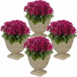 Sunnydaze Decor 16 in. Beige Darcy Poly Flower Pot Planter (4-Pack)