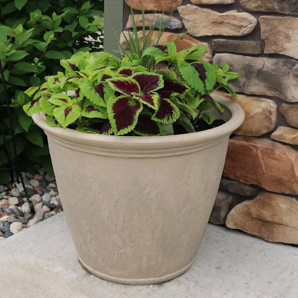 Sunnydaze Decor 24 in. Beige Anjelica Poly Single Flower Pot Planter 2 Sunnydaze Decor 24 in. Beige Anjelica Poly Single Flower Pot Planter - Image 2