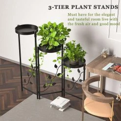 Dyiom 3 Tier Tall Black Metal Plant Stand Indoor Outdoor Plant Shelf for Plants Multiple Foldable Planter Rack Shelves -Sunnydaze Decor Sales black dyiom plant stands b09p78jz9v 1f 1000