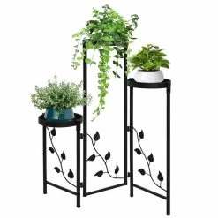 Dyiom 3 Tier Tall Black Metal Plant Stand Indoor Outdoor Plant Shelf for Plants Multiple Foldable Planter Rack Shelves