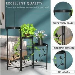 Dyiom 3 Tier Tall Black Metal Plant Stand Indoor Outdoor Plant Shelf for Plants Multiple Foldable Planter Rack Shelves -Sunnydaze Decor Sales black dyiom plant stands b09p78jz9v fa 1000