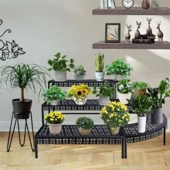 Dyiom Black Ladder Plant Stand 3 Rectangle Layers Stair Style Metal Vintage Shelf Pattern Flower Pot Rack Indoor & Outdoor -Sunnydaze Decor Sales black dyiom plant stands b09t9prhl1 31 1000