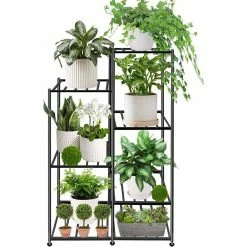 Dyiom 40 in. Black Metal Plant Stand Indoor Tall 6-Tiered Corner Plant Shelf Outdoor Patio Shelves for Multiple Plants -Sunnydaze Decor Sales black dyiom plant stands b09z23q67r 1f 1000