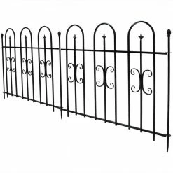 Sunnydaze Decor 38 in. x 49 in. per Panel, 8 ft. Overall Metal Decorative Finial Garden Landscape Border Fence in Black (2-Piece)