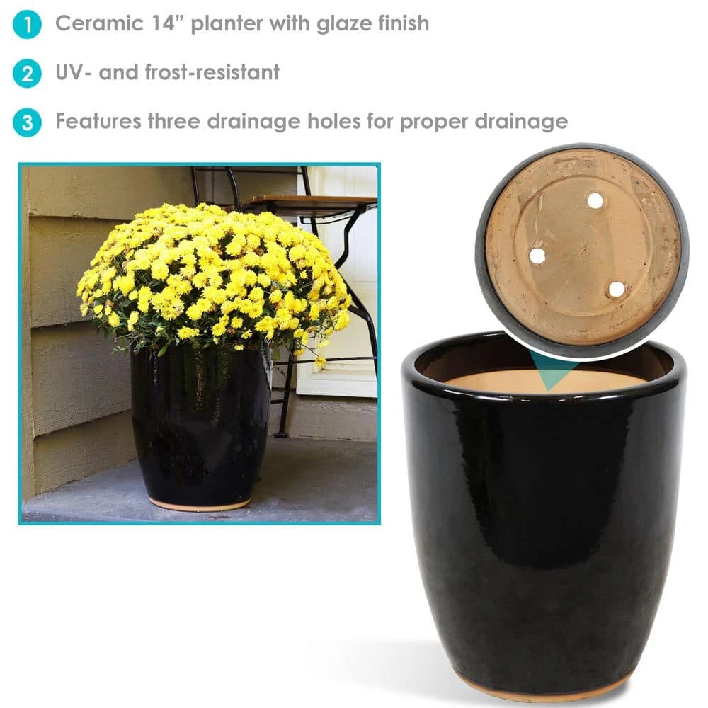 Sunnydaze Decor Captivating Vista 14 in. Obsidian Ceramic Indoor/Outdoor Planter 7 Sunnydaze Decor Captivating Vista 14 in. Obsidian Ceramic Indoor/Outdoor Planter - Image 7