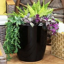 Sunnydaze Decor Captivating Vista 14 in. Obsidian Ceramic Indoor/Outdoor Planter 13 Sunnydaze Decor Captivating Vista 14 in. Obsidian Ceramic Indoor/Outdoor Planter -Sunnydaze Decor Sales black sunnydaze decor plant pots ap 001 4f 1000