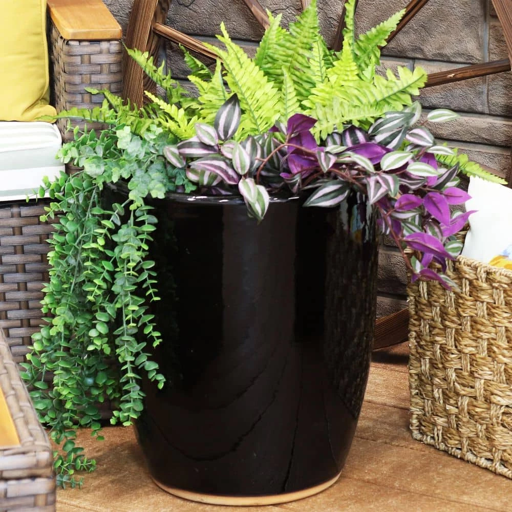 Sunnydaze Decor Captivating Vista 14 in. Obsidian Ceramic Indoor/Outdoor Planter 5 Sunnydaze Decor Captivating Vista 14 in. Obsidian Ceramic Indoor/Outdoor Planter - Image 5