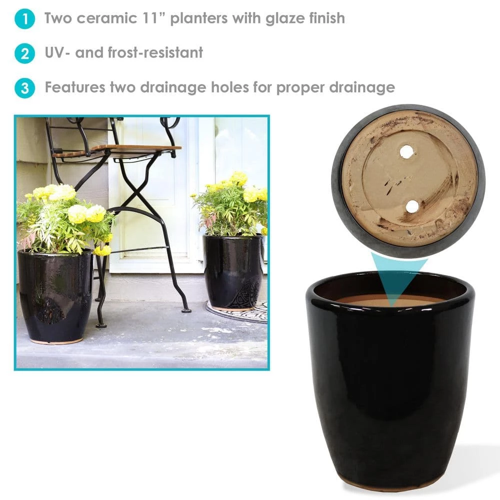 Sunnydaze Decor 2 Captivating Vista 11 in. Obsidian Ceramic Indoor/Outdoor Planters 6 Sunnydaze Decor 2 Captivating Vista 11 in. Obsidian Ceramic Indoor/Outdoor Planters - Image 6