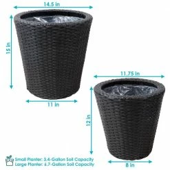 Sunnydaze Decor Sunnydaze Round Polyrattan Indoor Planters - 1 Large/1 Small Planter - Black -Sunnydaze Decor Sales black sunnydaze decor plant pots nhu 492 4f 1000