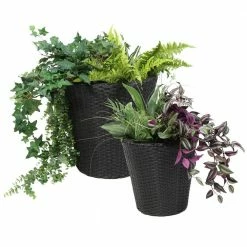 Sunnydaze Decor Sunnydaze Round Polyrattan Indoor Planters - 1 Large/1 Small Planter - Black -Sunnydaze Decor Sales black sunnydaze decor plant pots nhu 492 76 1000