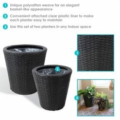 Sunnydaze Decor Sunnydaze Round Polyrattan Indoor Planters - 1 Large/1 Small Planter - Black -Sunnydaze Decor Sales black sunnydaze decor plant pots nhu 492 fa 1000