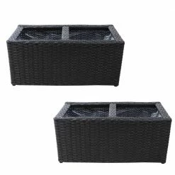 Sunnydaze Decor Black Sunnydaze 2-Section Rectangle Polypropylene Indoor Plastic Planters - (Set of 2)
