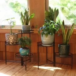 Sunnydaze Decor 22 in. Black Iron 3-Tiered Plant Stand (2-Pack) -Sunnydaze Decor Sales black sunnydaze decor plant stands hmi 729 1f 1000
