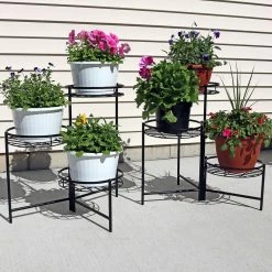 Sunnydaze Decor 22 in. Black Iron 3-Tiered Plant Stand (2-Pack) -Sunnydaze Decor Sales black sunnydaze decor plant stands hmi 729 31 1000