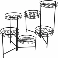 Sunnydaze Decor 22 in. Black Iron 3-Tiered Plant Stand (2-Pack)