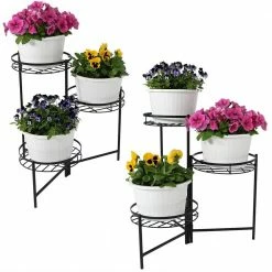 Sunnydaze Decor 22 in. Black Iron 3-Tiered Plant Stand (2-Pack) -Sunnydaze Decor Sales black sunnydaze decor plant stands hmi 729 fa 1000