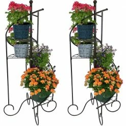 Sunnydaze Decor 56 in. 4-Tier Metal Iron Plant Stand with Spiral Staircase Design (Set of 2)