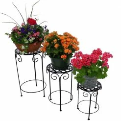 Sunnydaze Decor Metal Iron Plant Stand with Scroll Design in Black (Set of 3)