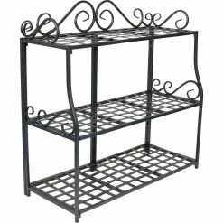 Sunnydaze Decor 3-Tier Metal Iron Plant Stand with Scroll Edging -Sunnydaze Decor Sales black sunnydaze decor plant stands hmi 757 4f 1000