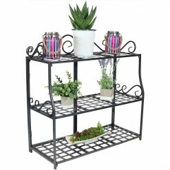 Sunnydaze Decor 3-Tier Metal Iron Plant Stand with Scroll Edging