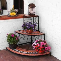 Sunnydaze Decor 40 in. Mosaic Tiled Steel Corner Plant Stand Shelf -Sunnydaze Decor Sales black sunnydaze decor plant stands kf 3mts mc 31 1000