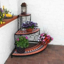Sunnydaze Decor 40 in. Mosaic Tiled Steel Corner Plant Stand Shelf -Sunnydaze Decor Sales black sunnydaze decor plant stands kf 3mts mc 44 1000