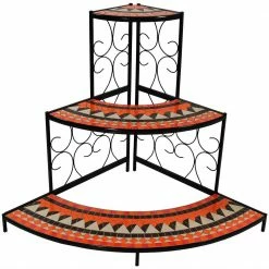 Sunnydaze Decor 40 in. Mosaic Tiled Steel Corner Plant Stand Shelf