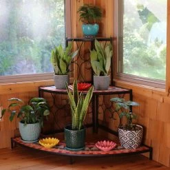 Sunnydaze Decor 40 in. Mosaic Tiled Steel Corner Plant Stand Shelf -Sunnydaze Decor Sales black sunnydaze decor plant stands kf 3mts mc fa 1000