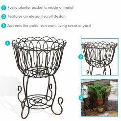 Sunnydaze Decor Sunnydaze 18.5 in. Basket Style Indoor/Outdoor Black Metal Planter Stand -Sunnydaze Decor Sales black sunnydaze decor plant stands lci 088 76 1000