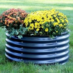 Sunnydaze Decor Sunnydaze 36 in. (91.44 cm) Round Galvalume Steel Raised Garden Bed - Dark Gray -Sunnydaze Decor Sales black sunnydaze decor raised planter boxes hst 952 76 1000