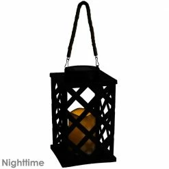 Sunnydaze Decor 9 in. Modern Crosshatch Black Solar LED Candle Outdoor Lantern (2-Pack) -Sunnydaze Decor Sales blacks sunnydaze decor citronella candles torches for 728 2pk 1f 1000