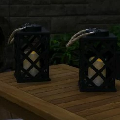 Sunnydaze Decor 9 in. Modern Crosshatch Black Solar LED Candle Outdoor Lantern (2-Pack) -Sunnydaze Decor Sales blacks sunnydaze decor citronella candles torches for 728 2pk 44 1000