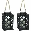 Sunnydaze Decor 9 in. Modern Crosshatch Black Solar LED Candle Outdoor Lantern (2-Pack)