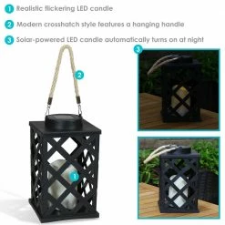 Sunnydaze Decor 9 in. Modern Crosshatch Black Solar LED Candle Outdoor Lantern (2-Pack) -Sunnydaze Decor Sales blacks sunnydaze decor citronella candles torches for 728 2pk 76 1000