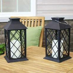 Sunnydaze Decor 11 in. Concord Black Solar LED Candle Outdoor Lantern (2-Pack) -Sunnydaze Decor Sales blacks sunnydaze decor citronella candles torches for 766 2pk 31 1000