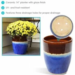 Sunnydaze Decor Captivating Vista 14 in. Beachcomber Ceramic Indoor/Outdoor Planter -Sunnydaze Decor Sales blue sunnydaze decor plant pots ap 000 1f 1000