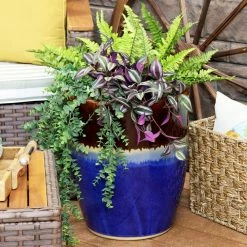 Sunnydaze Decor Captivating Vista 14 in. Beachcomber Ceramic Indoor/Outdoor Planter -Sunnydaze Decor Sales blue sunnydaze decor plant pots ap 000 4f 1000