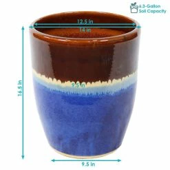 Sunnydaze Decor Captivating Vista 14 in. Beachcomber Ceramic Indoor/Outdoor Planter -Sunnydaze Decor Sales blue sunnydaze decor plant pots ap 000 c3 1000