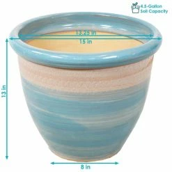 Sunnydaze Decor Purlieu 15 in. Shoreline Ceramic Indoor/Outdoor Planter -Sunnydaze Decor Sales blue sunnydaze decor plant pots ap 004 c3 1000