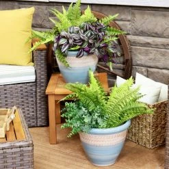 Sunnydaze Decor 2 Purlieu 12 in. Shoreline Ceramic Indoor/Outdoor Planters -Sunnydaze Decor Sales blue sunnydaze decor plant pots ap 006 1f 1000