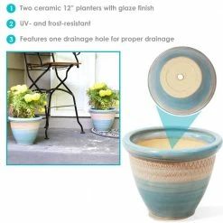 Sunnydaze Decor 2 Purlieu 12 in. Shoreline Ceramic Indoor/Outdoor Planters -Sunnydaze Decor Sales blue sunnydaze decor plant pots ap 006 4f 1000