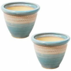 Sunnydaze Decor 2 Purlieu 12 in. Shoreline Ceramic Indoor/Outdoor Planters
