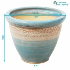 Sunnydaze Decor 2 Purlieu 12 in. Shoreline Ceramic Indoor/Outdoor Planters -Sunnydaze Decor Sales blue sunnydaze decor plant pots ap 006 c3 1000