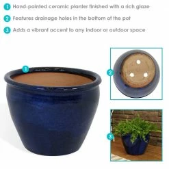 Sunnydaze Decor Chalet 15 in. Blue Ceramic Indoor/Outdoor Planter -Sunnydaze Decor Sales blue sunnydaze decor plant pots ap 827 44 1000