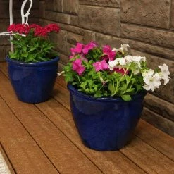 Sunnydaze Decor Chalet 12 in. Blue Ceramic Indoor/Outdoor Planter (Set of 2) -Sunnydaze Decor Sales blue sunnydaze decor plant pots ap 865 31 1000