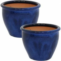 Sunnydaze Decor Chalet 12 in. Blue Ceramic Indoor/Outdoor Planter (Set of 2)